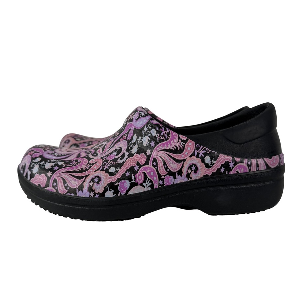 Crocs Neria Pro II Paisley Graphic Clogs Black Pink Purple Work Shoes Womens‎ 8